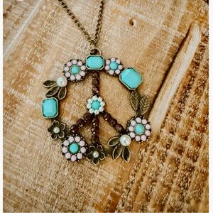 Vintage-Inspired Turquoise and Pink Peace Pendant Necklace